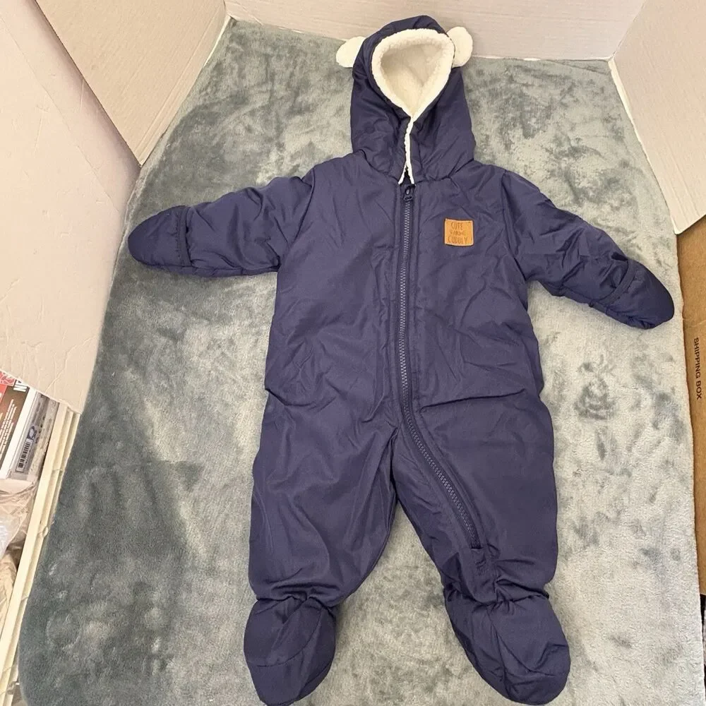 CARTERS CUTE & CUDDLY BLUE INFANT SNOWSUIT WITH EARS.  SZ.  6 MONTHS